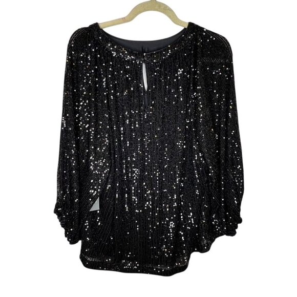 Vince Camuto Sequin Keyhole Blouse XXL Black Raglan Sleeve NWT - Picture 1 of 7